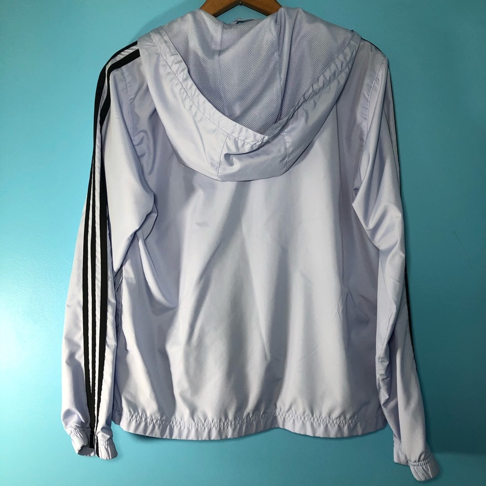 Adidas Wind Breaker Jacket Coat Hood Lightweight Spring Fall Blue - Picture 10 of 11